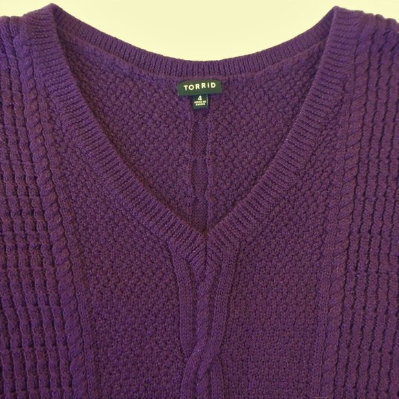 Torrid V Neck Sweater Tunic Metallic Purple Cable 3D Knit WooL Blend 4X - Picture 6 of 11